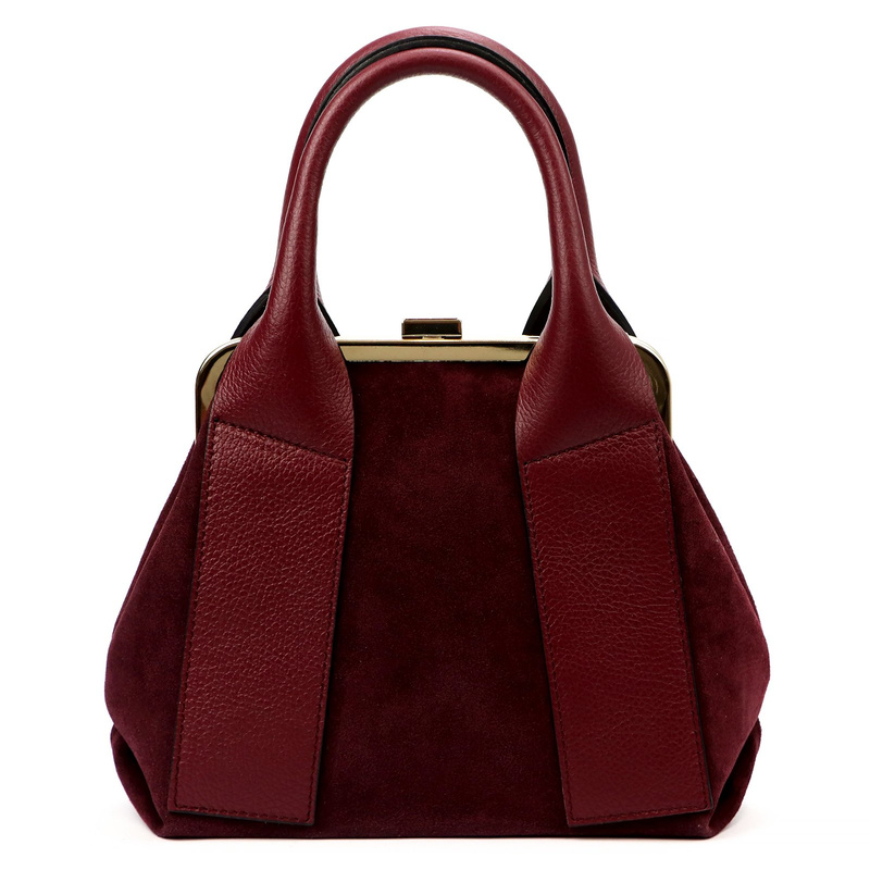 Vera Pelle mały damski kuferek skóra naturalna torebka do ręki z paskiem