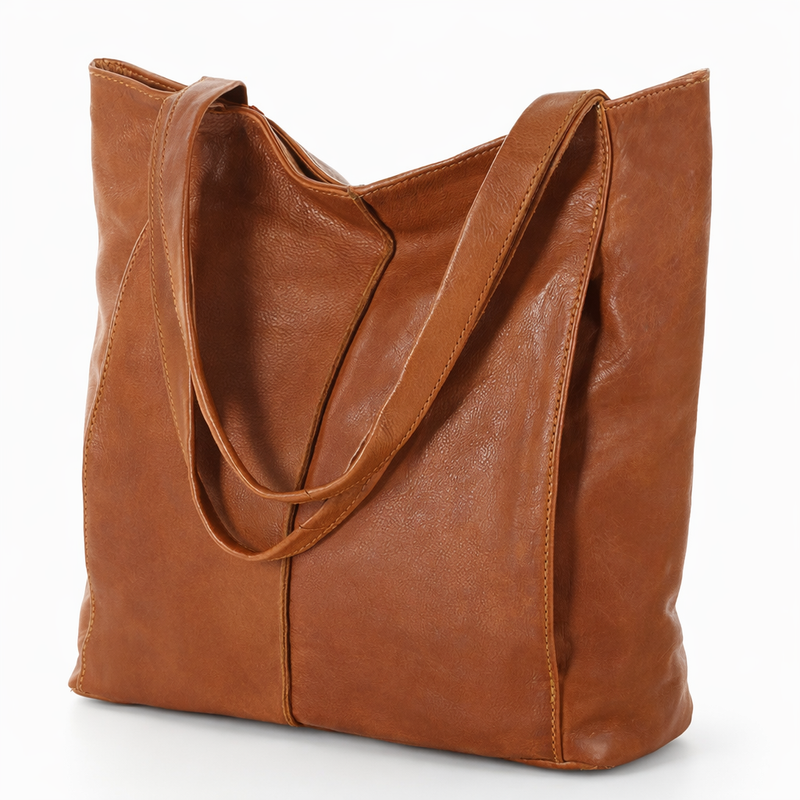 Miękka torba typu shopper skórzana na ramię - MAZZINI - brąz camel