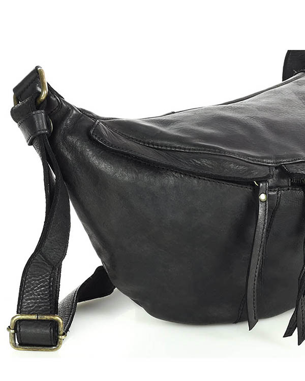 Uniwersalna torebka nerka półksiężyc crossbody runway - skóra naturalna Marco Mazzini czarny