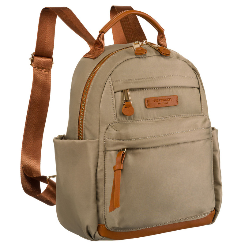 Praktyczny plecak miejski w kolorach khaki i brązowym, zamykany na suwak - Peterson