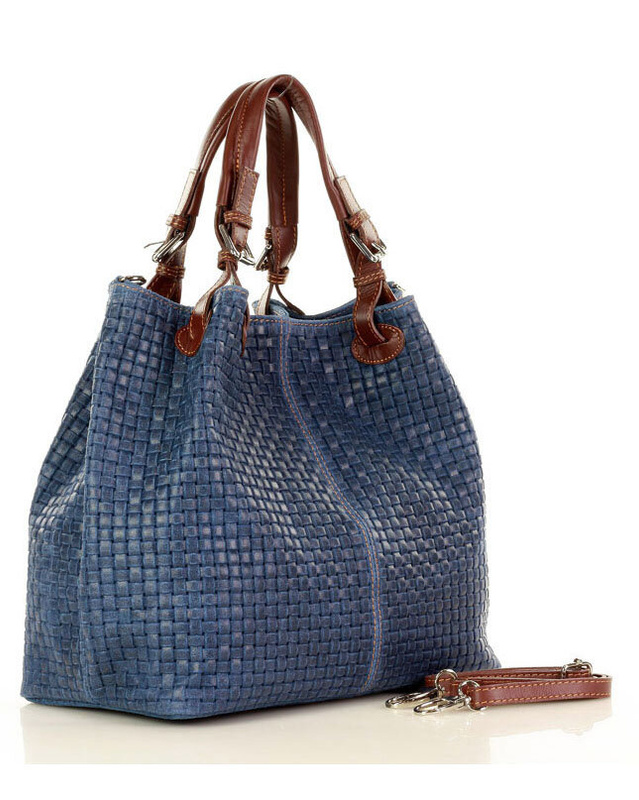 Modna torebka damska skórzany koszyk MARCO MAZZINI - Carina Treccia ciemny brąz caffe