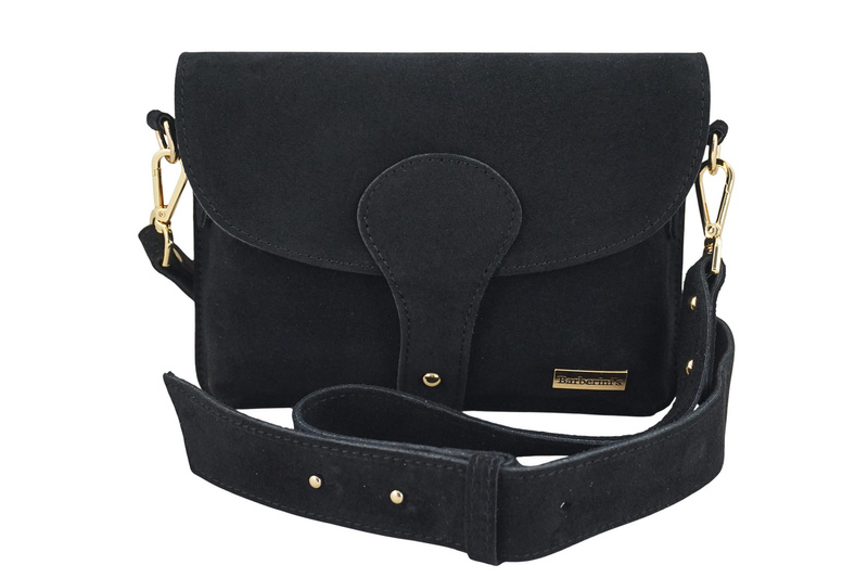 Zamszowa listonoszka na szerokim pasku - Czarna