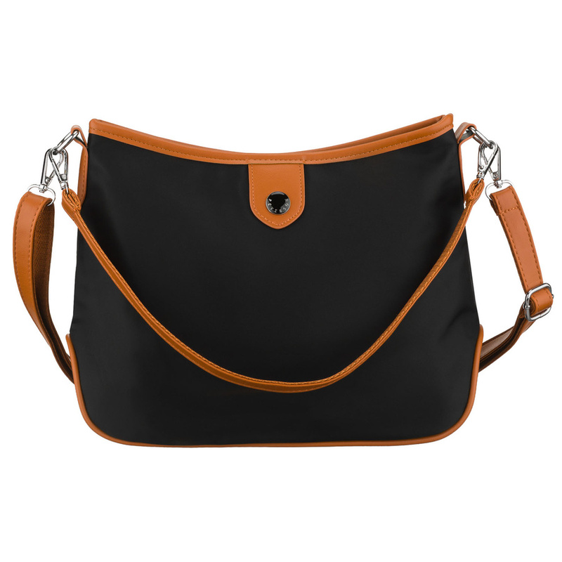 Czarna torebka damska z poliestru i skóry ekologicznej, jednokomorowa - Peterson