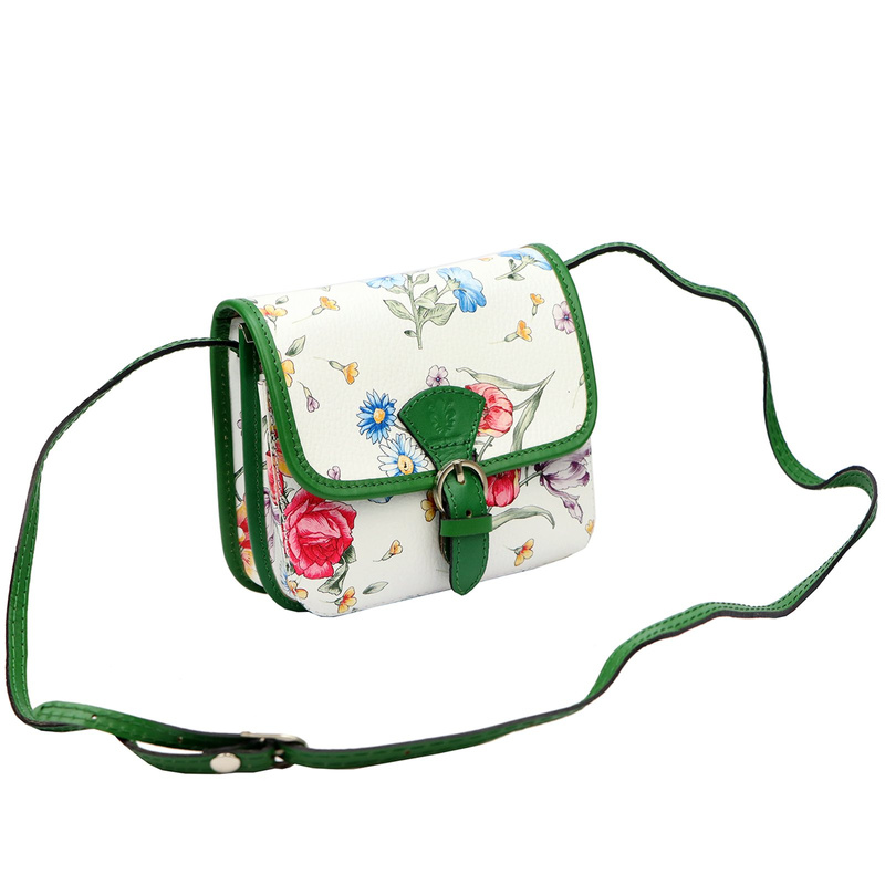 Skórzana damska listonoszka torebka przez ramię w kwiaty Gregorio