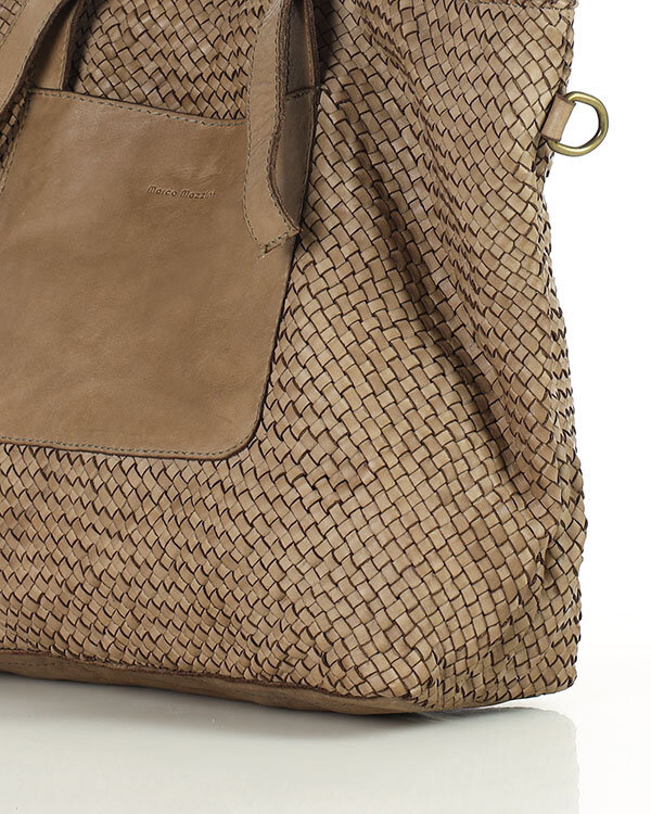 Oryginalna torebka pleciona damska skórzany shopper bag - MARCO MAZZINI beż taupe