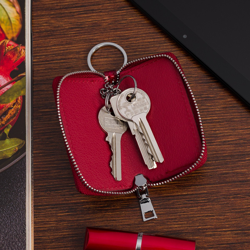 Skórzane etui na klucze skóra naturalna damskie pojemne F19 czerwone motyle