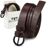 Beltimore skórzany damski pasek czarny 2,5 cm burgundowy A64 : Kolory - brązowy, beżowy, Rozmiar pasków - r.80-95 cm