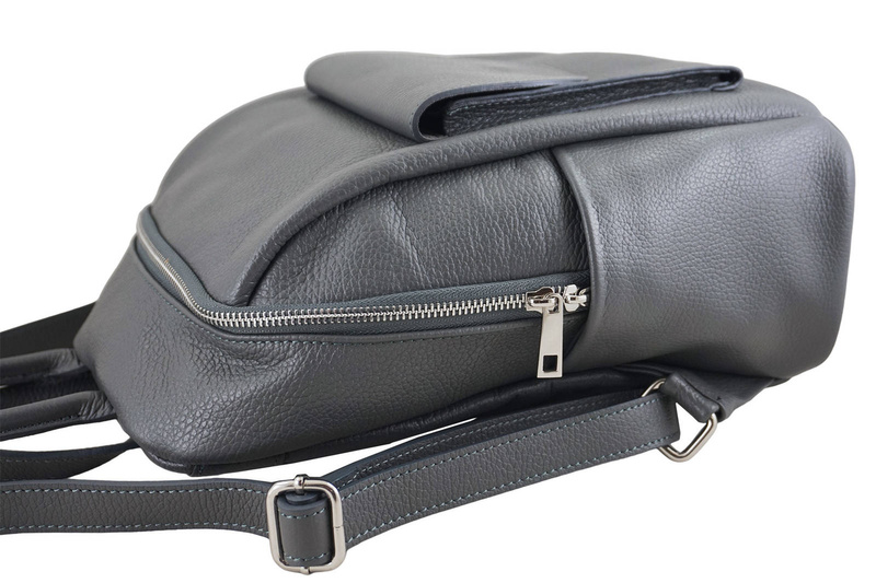 Damski plecak miejski skórzany - Szary ciemny