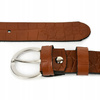 Skórzany pasek damski do spodni sukienki Beltimore brąz 3 cm W82 : Kolory - brązowy, beżowy, Rozmiar pasków - r.95-110 cm