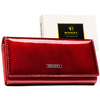 Czerwony portfel damski ze skóry naturalnej i ekologicznej wyposażony w system RFID, zamykany na zatrzask - Rovicky