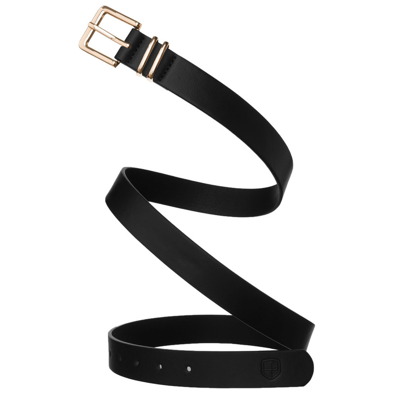 Czarny, wąski pasek damski ze skóry ekologicznej - Peterson