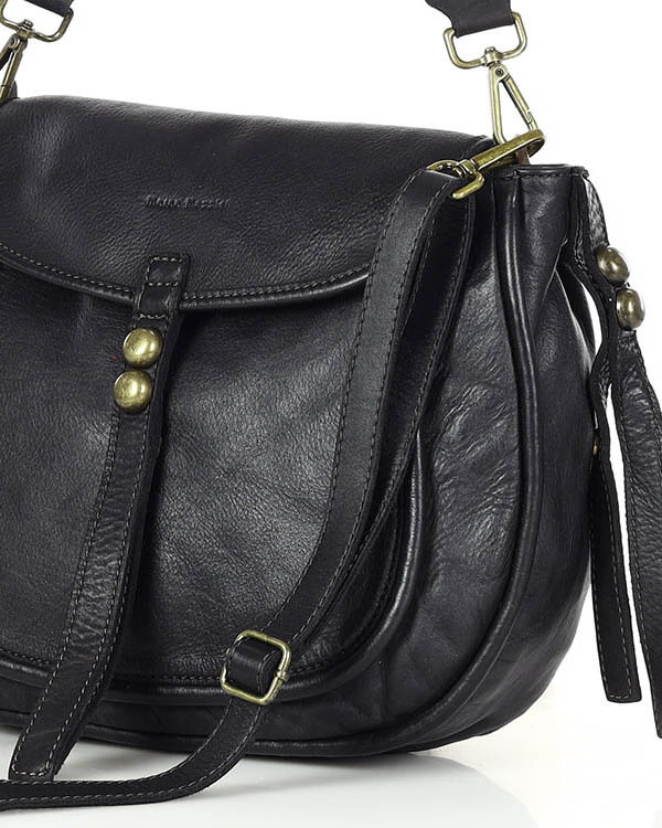 Marco Mazzini Torebka classic saddle bag ze skóry naturalnej na ramie czarna