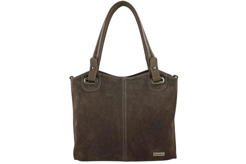 Duża elegancka torebka z naturalnej skóry i zamszu - Beżowa ciemna