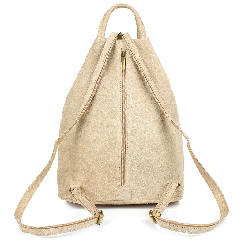 Beżowy Vera Pelle włoski Plecak Skórzany damski mały T53