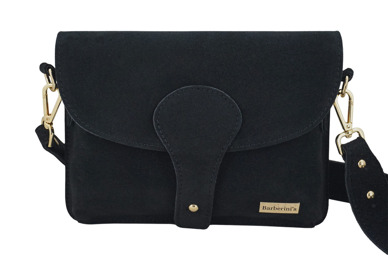 Zamszowa listonoszka na szerokim pasku - Czarna