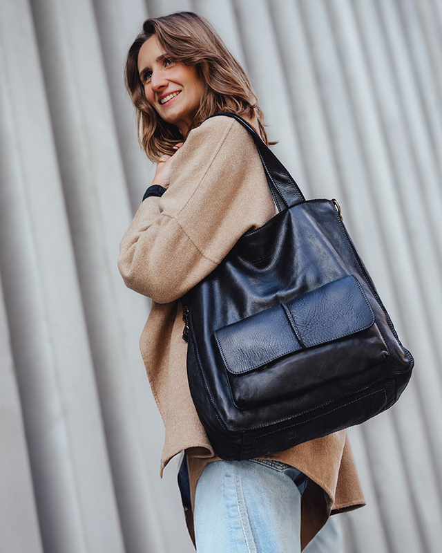 Torebka damska shopper A4 skóra naturalna - MARCO MAZZINI czarna