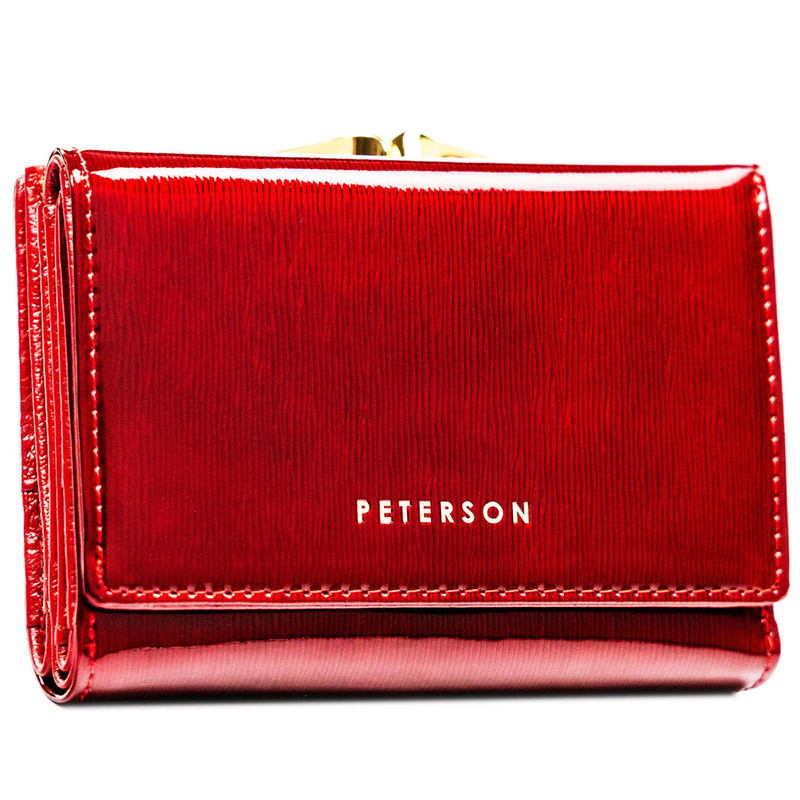 Portfel damski z lakierowanej skóry naturalnej w czerwonym kolorze - Peterson