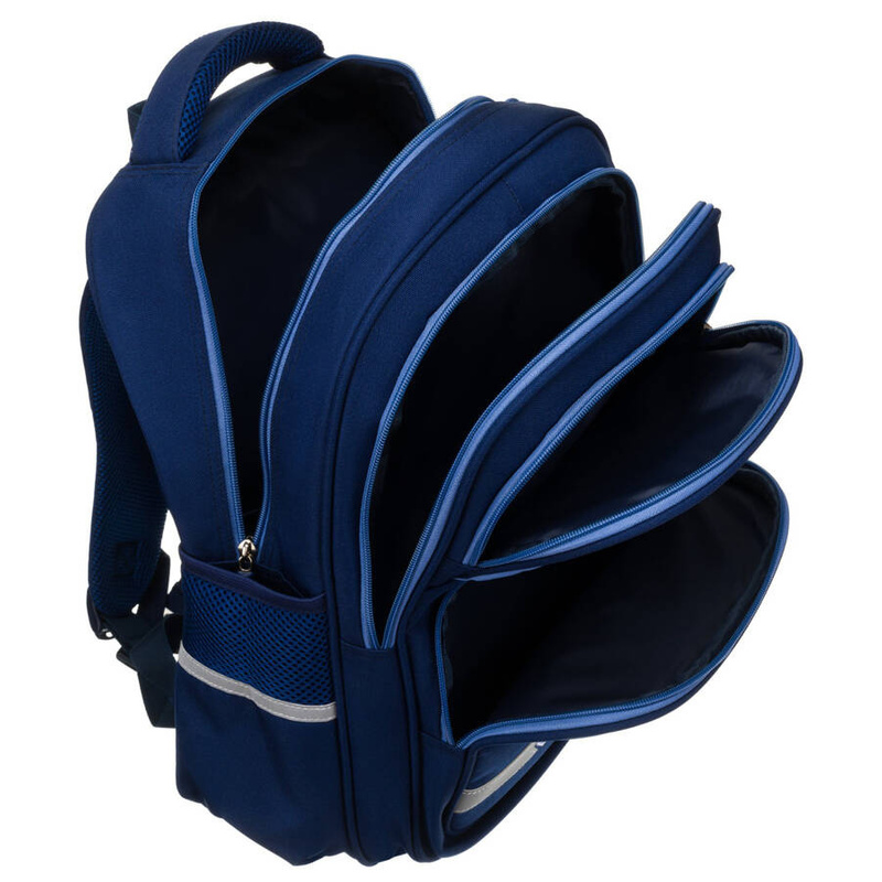 Dwukomorowy, granatowy plecak miejski z zewnętrznymi kieszeniami - Peterson