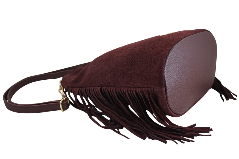 Zamszowa torebka boho z frędzlami - Bordowa