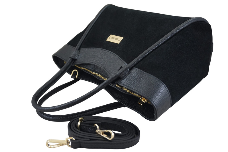 Elegancka torebka ze skóry zamszowej - Czarna