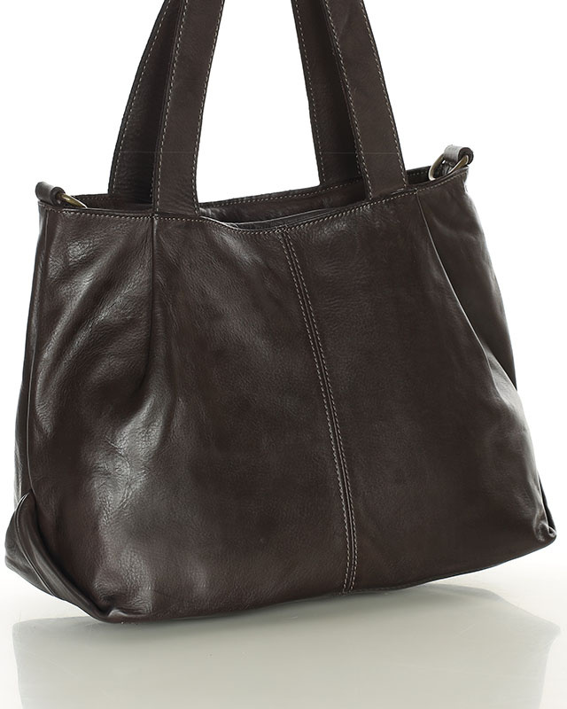 Torebka kuferek skórzana na ramię z miękkiej skóry MARCO MAZZZINI ciemny brąz