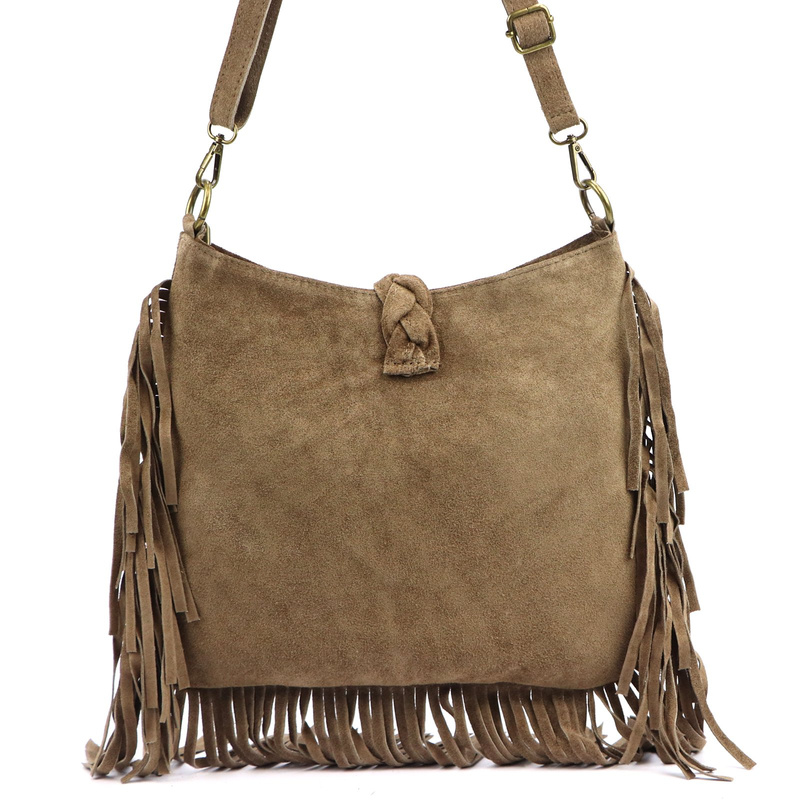 Luka Listonoszka damska skórzana z frędzlami boho torebka na ramię