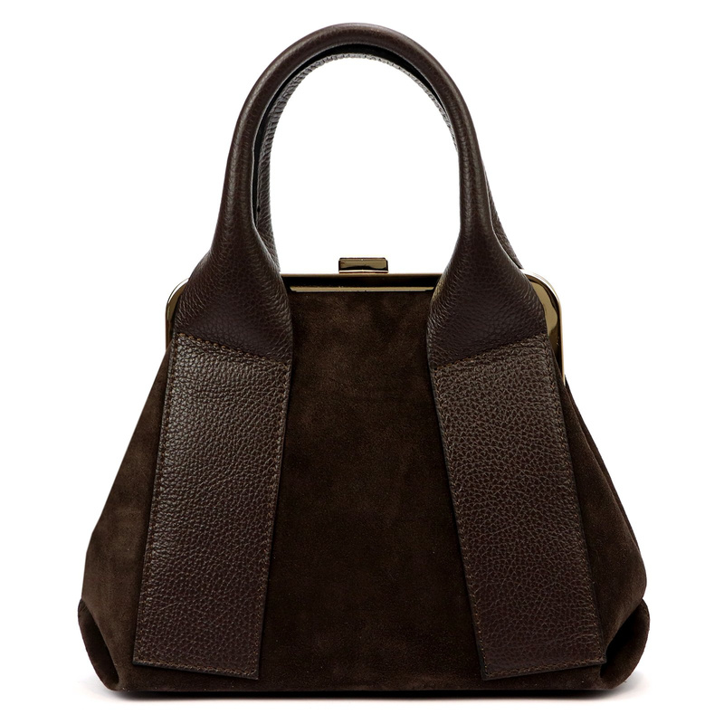 Vera Pelle mały damski kuferek skóra naturalna torebka do ręki z paskiem