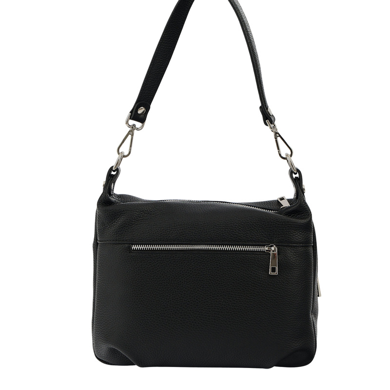 Skórzana torebka z zamszowym akcentem - Czarna