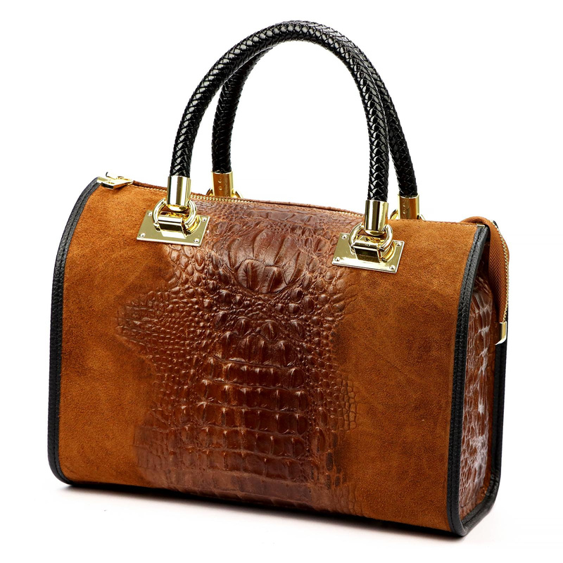 Vera Pelle Damski kuferek wzór skóra krokodyla torebka skórzana do ręki