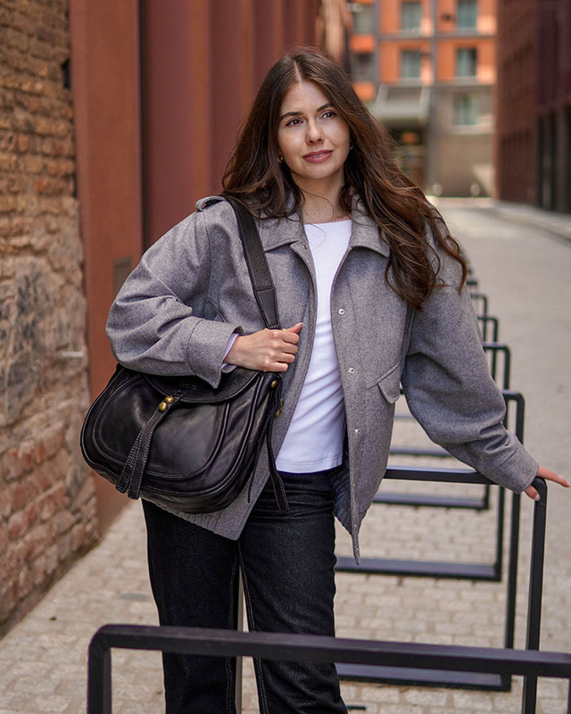 Marco Mazzini Torebka classic saddle bag ze skóry naturalnej na ramie czarna