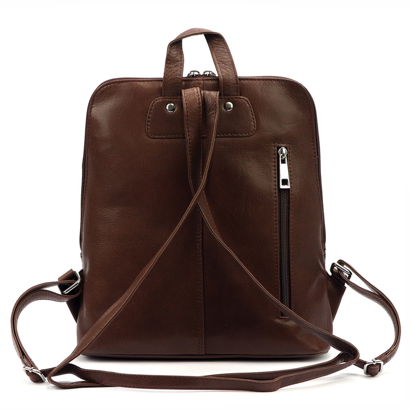 EL FORREST damski plecak skóra naturalna miejski z kieszeniami na suwak