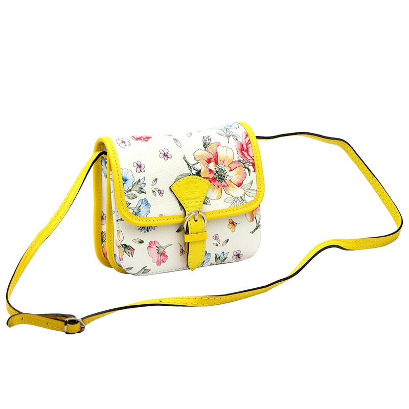 Skórzana damska listonoszka torebka przez ramię w kwiaty Gregorio