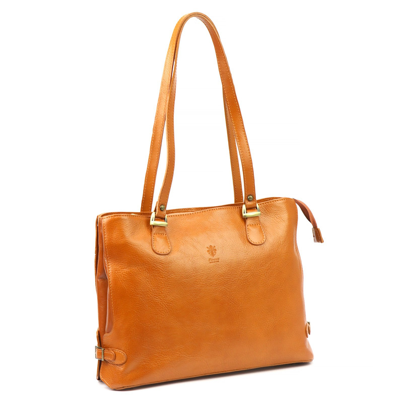 Skórzana elegancka shopperbag pojemna na ramię z kieszeniami Florence