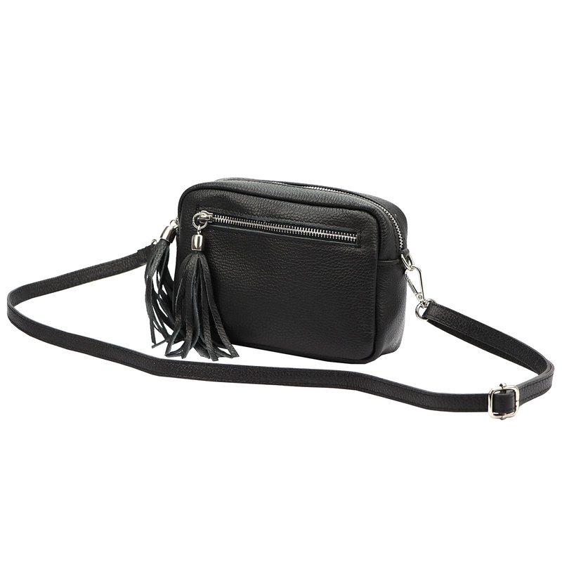 Damska listonoszka torebka Skórzana z brelokiem frędzlem i kieszeniami Luka