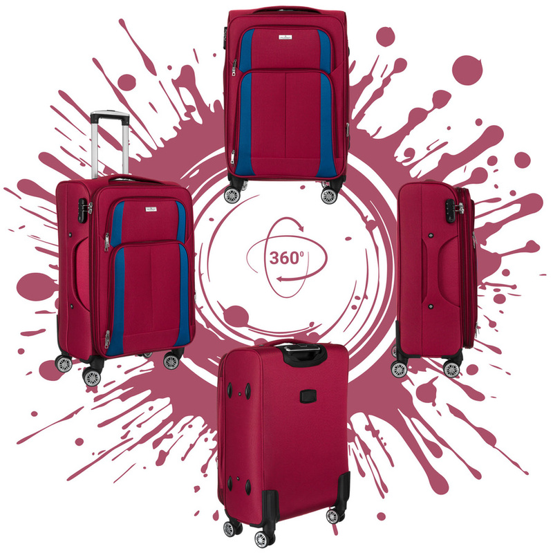 Duża walizka z wytrzymałej tkaniny poliestrowej w czerwono-niebieskim kolorze - Peterson