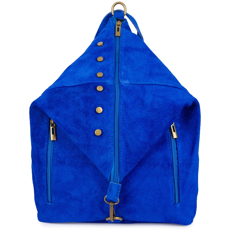 Włoski Stylowy Plecak Damski Skórzany Zamsz A4 chabrowy W14