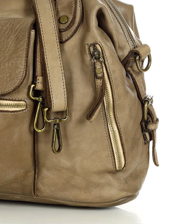 Torba biznesowa bowling retro bag skórzana - MARCO MAZZINI beżowa taupe