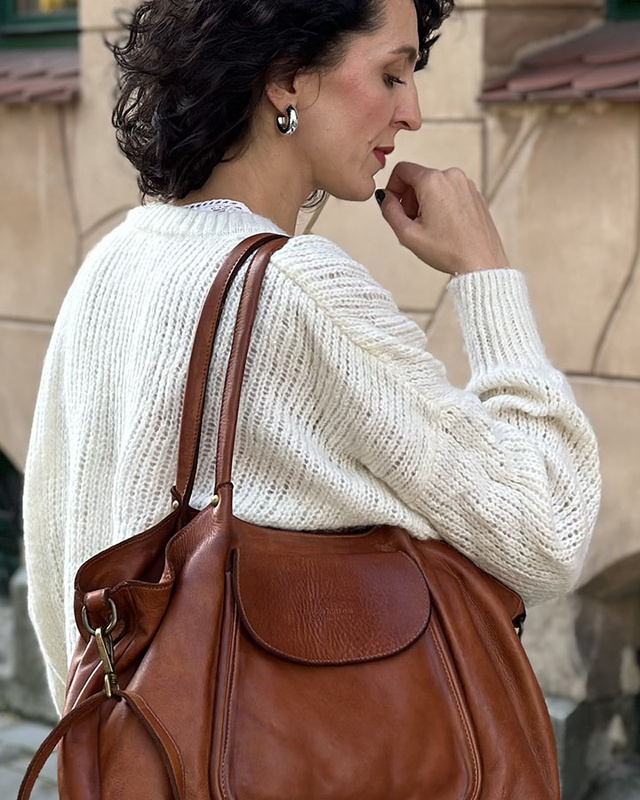 MARCO MAZZINI Torebka skórzana shopper bag ispirato dalla natura brąz