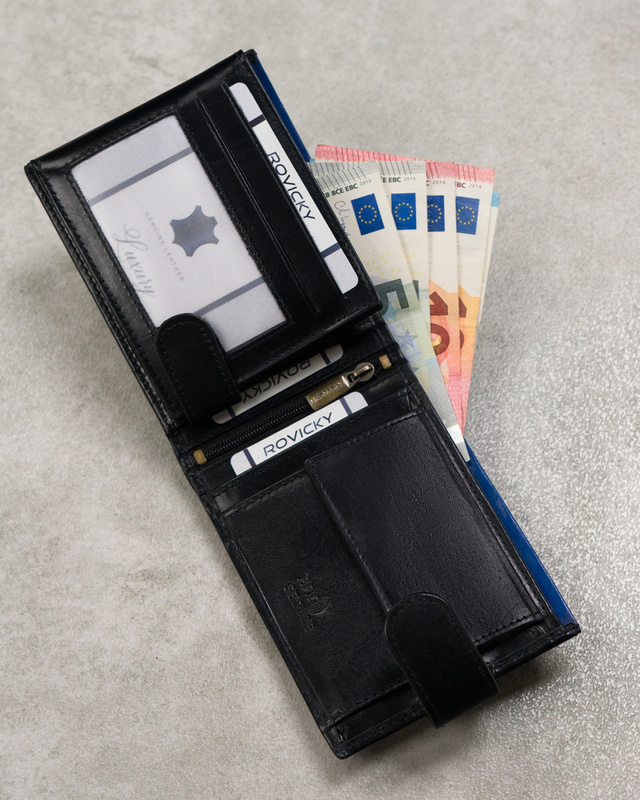 Zapinany Skórzany męski portfel Rovicky z RFID