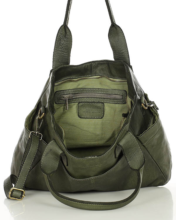 Torebka damska skórzana z kieszeniami na zewnątrz - MARCO MAZZINI zielona