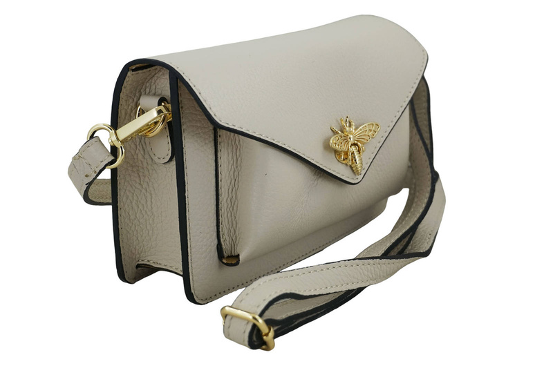 Torebka damska wizytowa skórzana - Beżowa jasna