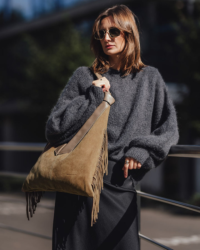 Torebka damska worek hobo bag skóra naturalna - MARCO MAZZINI czarna