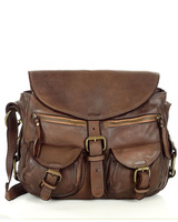 MARCO MAZZINI Skórzana torebka listonoszka z kieszeniami safari handmade bag brąz