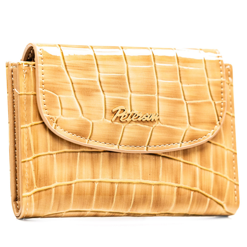 Beżowy portfel damski ze skóry ekologicznej z tłoczeniem na wzór skóry krokodyla - Peterson