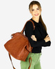 Duża torebka skórzana oversize style shopper bag - MARCO MAZZINI brąz camel