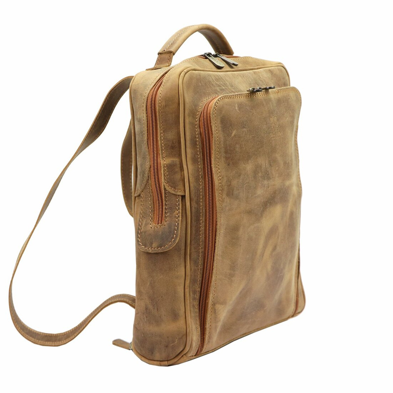 Duży Miejski pojemny plecak z prawdziwej skóry z kieszeniami Florence