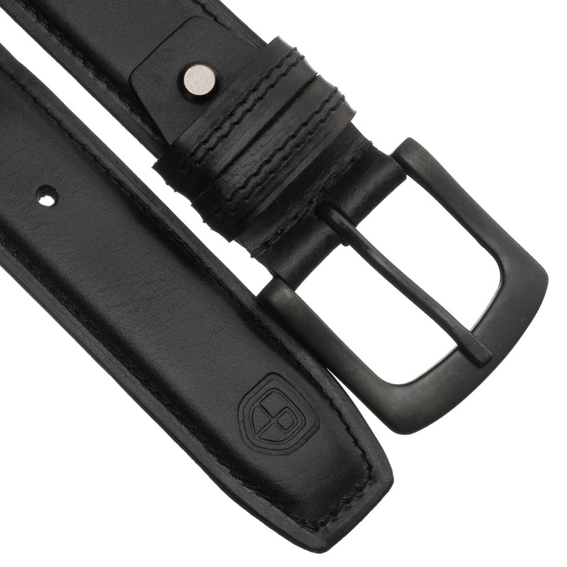 Skórzany, czarny pasek męski z klasyczną klamrą - Peterson