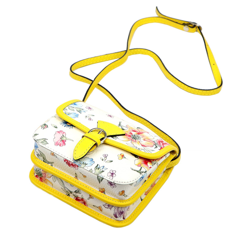 Skórzana damska listonoszka torebka przez ramię w kwiaty Gregorio