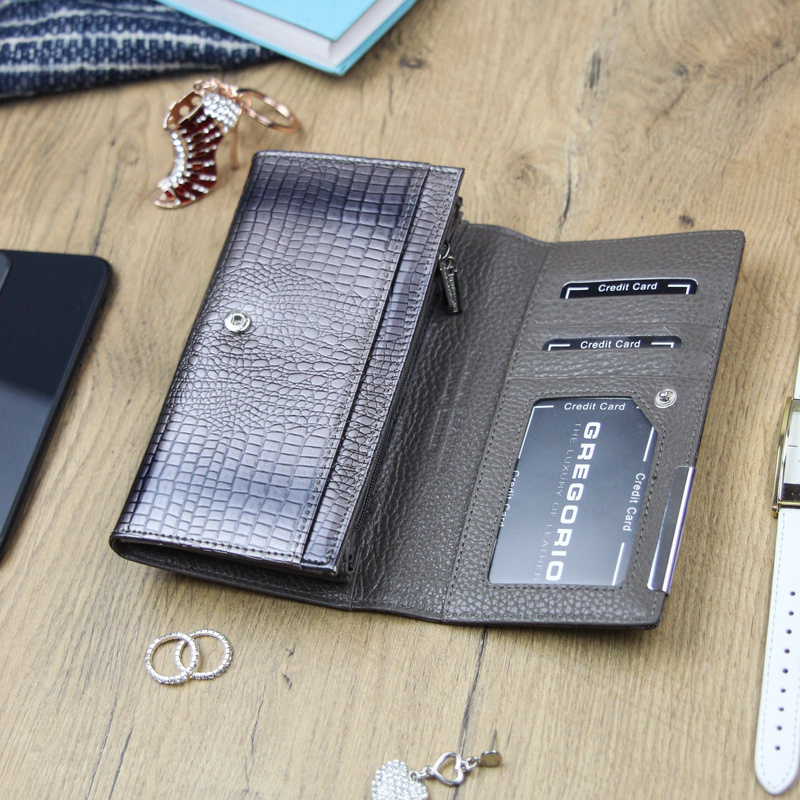 Gregorio damski portfel skóra naturalna duża portmonetka skóra krokodyla