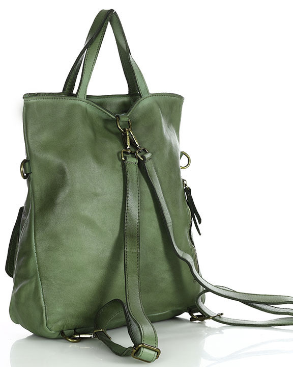 Skórzana torebka plecak z kieszenią z przodu - MARCO MAZZINI zielony
